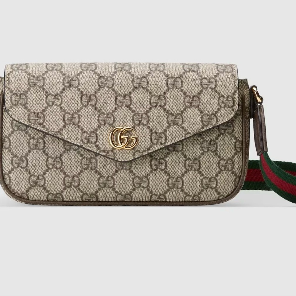 Gucci Beige and Brown Crossbody Bag with Gold Accent